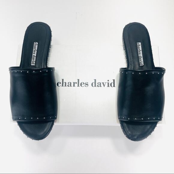 Charles David Sheriff Flat Slide Sandal Size 7 Black Luxury Leather Padded Comfy - Picture 9 of 16